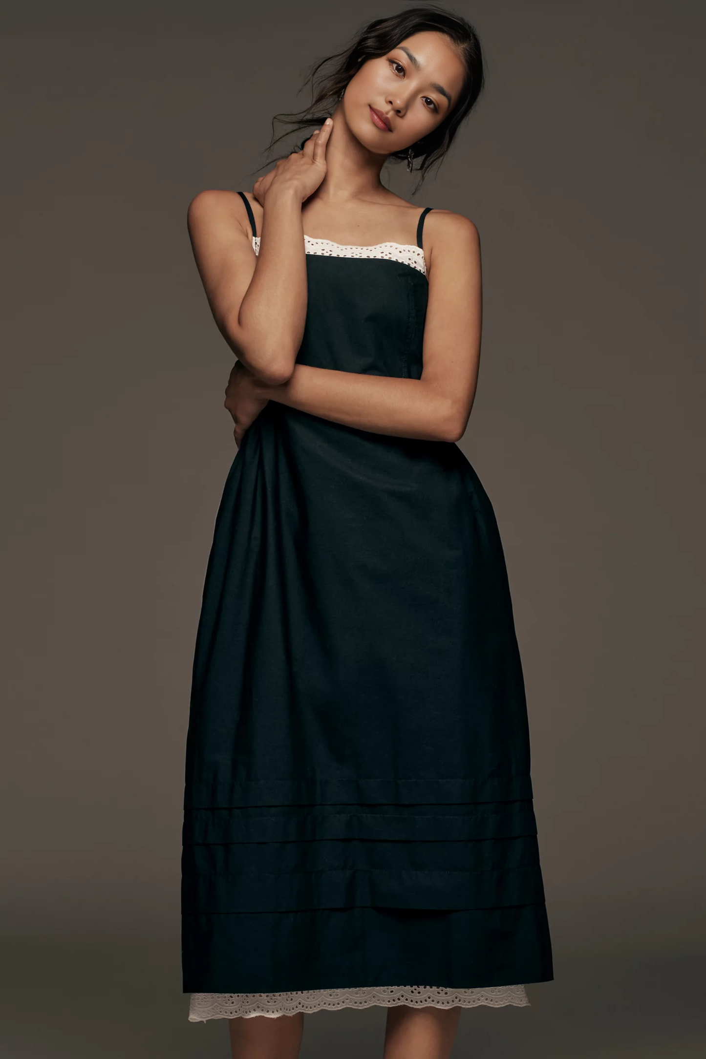 ANTHROPOLOGI✨️ Sleeveless Poplin Midi Dress Black