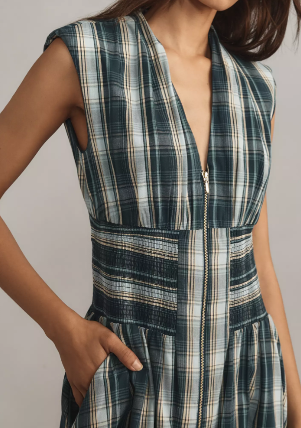 ANTHROPOLOGI✨️ Tommie Cap Sleeve Smocked Front Zip Shirt Dress