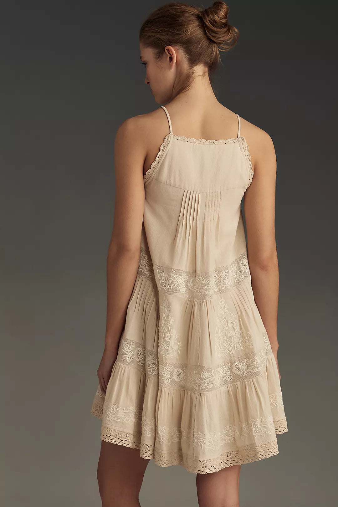 ANTHROPOLOGI✨️Embroidered Pintuck Mini Dress