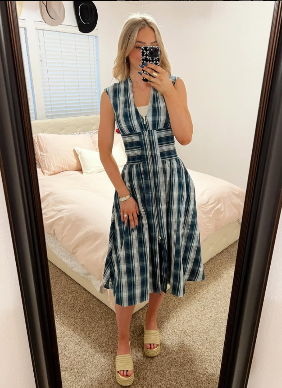 ANTHROPOLOGI✨️ Tommie Cap Sleeve Smocked Front Zip Shirt Dress