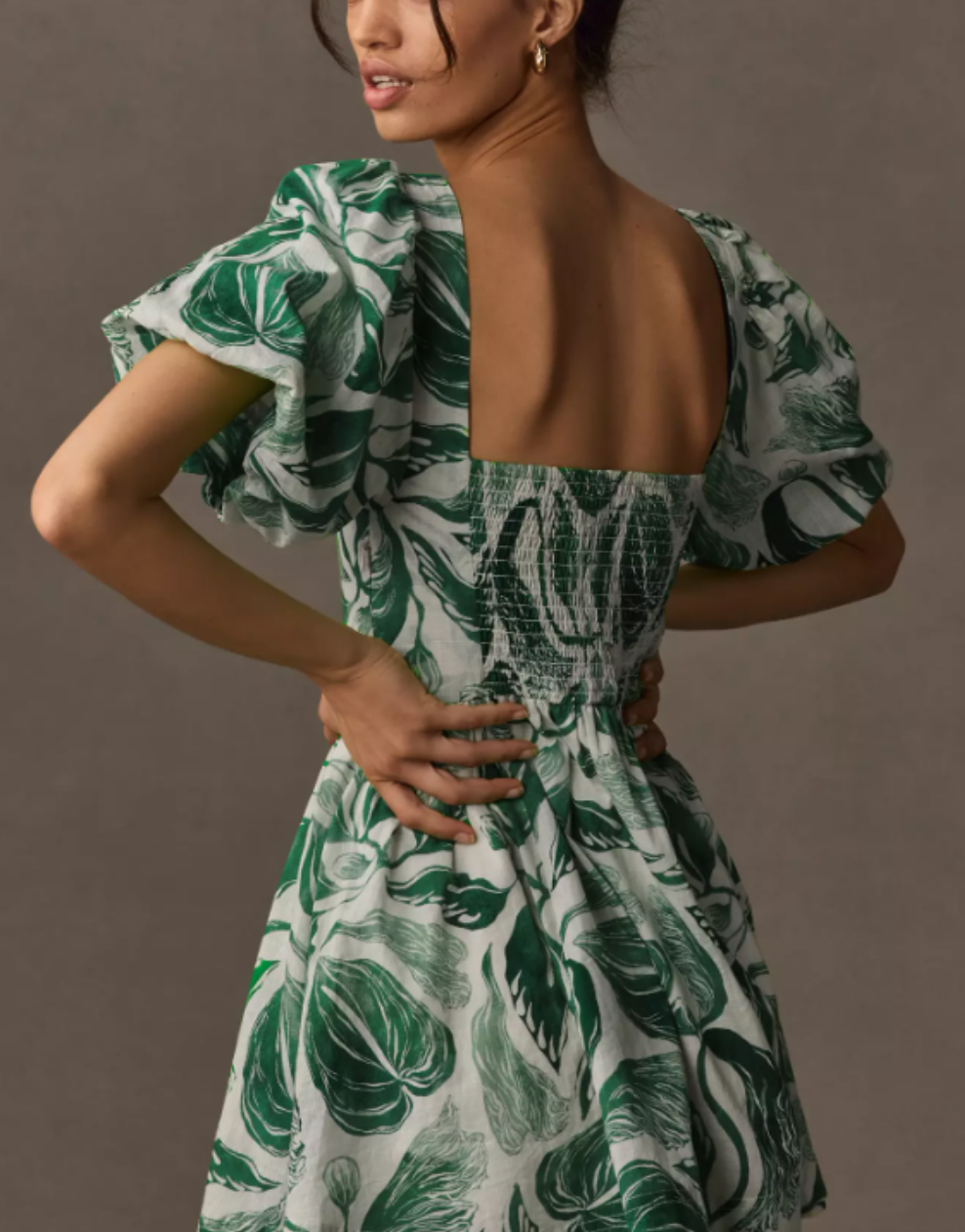 ANTHROPOLOGI✨️ Yukiko Noritake Square-Neck Smocked Babydoll Dress