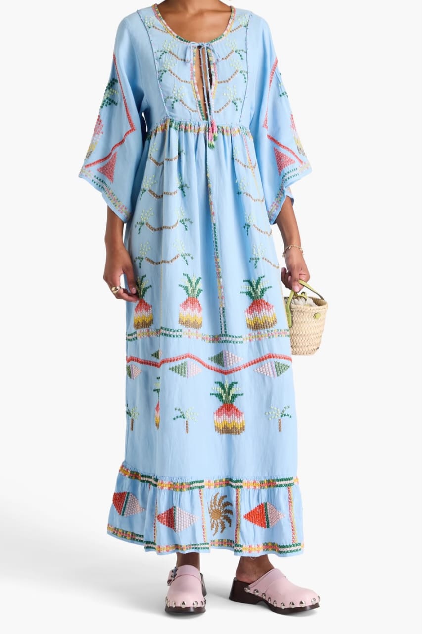 FAR✨️ RIO Embellished Linen-Blend Maxi Dress