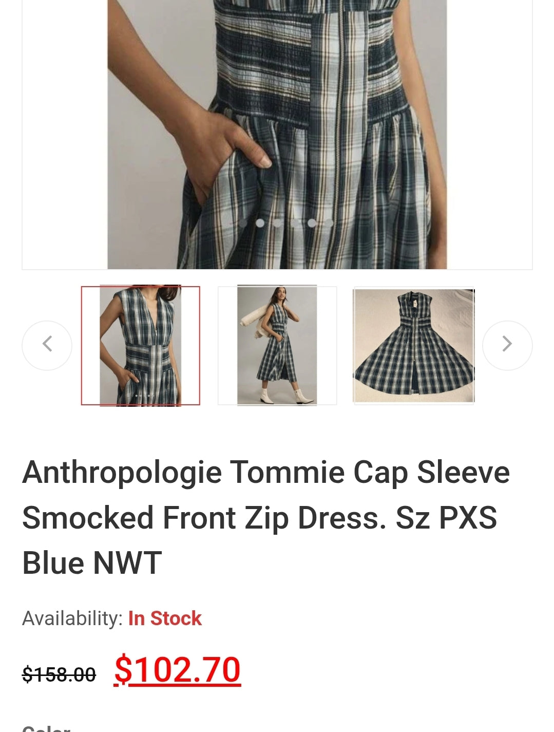 ANTHROPOLOGI✨️ Tommie Cap Sleeve Smocked Front Zip Shirt Dress