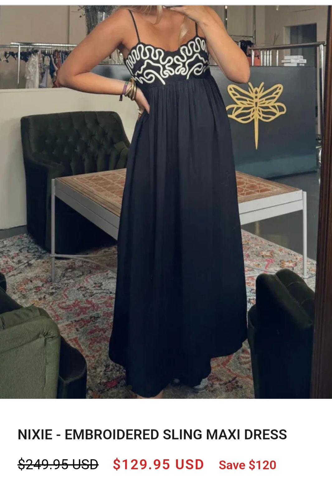 JAPN✨️ Embroidered Sling Maxi Dress