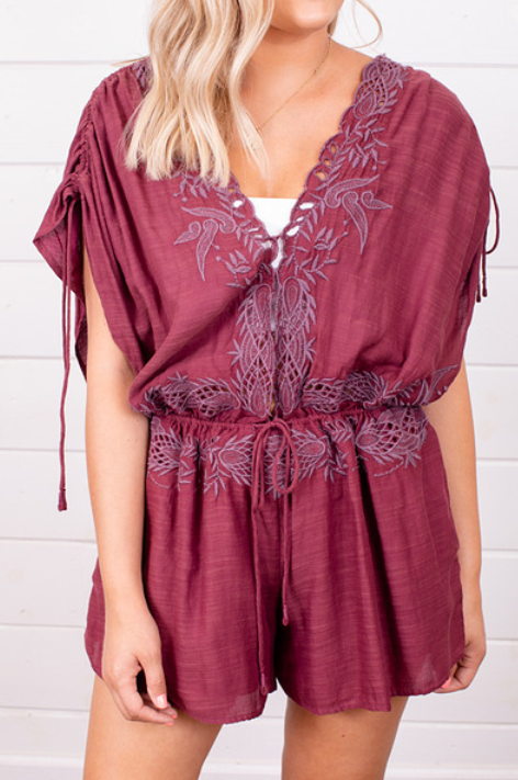 FRE✨️ PEOPLE Weila Romper Plum Floral