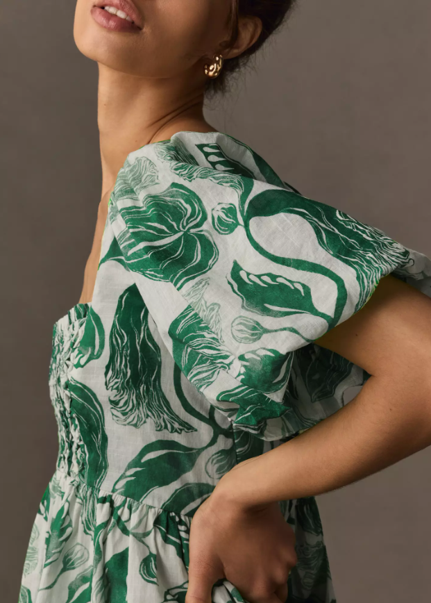 ANTHROPOLOGI✨️ Yukiko Noritake Square-Neck Smocked Babydoll Dress