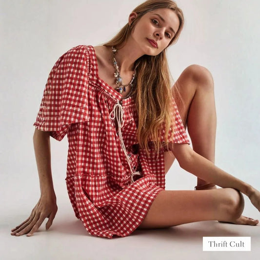 FRE✨️ PEOPLE County Line Plaid Romper