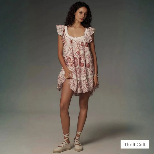 ANTHROPOLOGI✨️ Maeve Flutter-Sleeve Babydoll Mini Dress