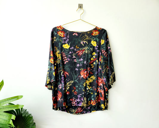 H&M floral top blouse - black