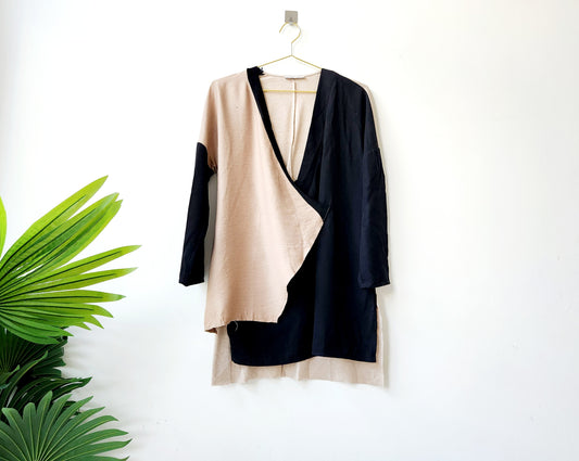 Zara blouse top - black and beige