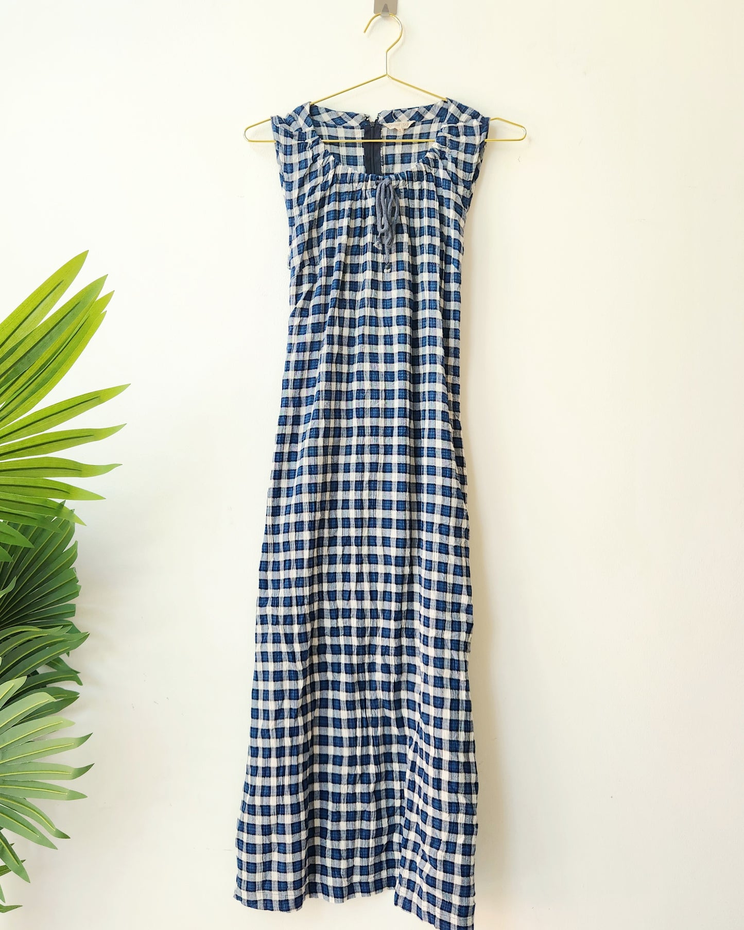 Posset Pot gingham midi dress - blue/white