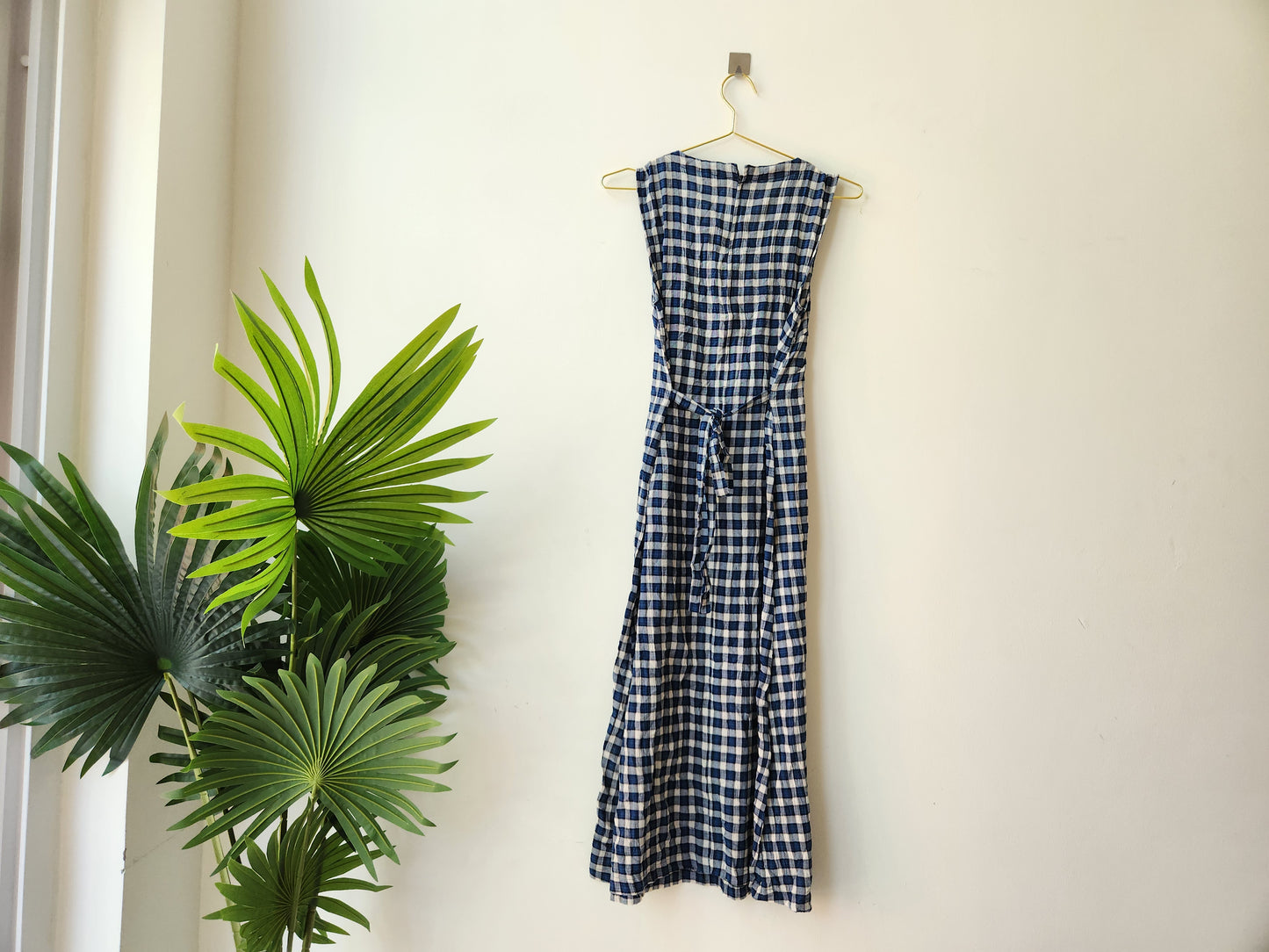 Posset Pot gingham midi dress - blue/white