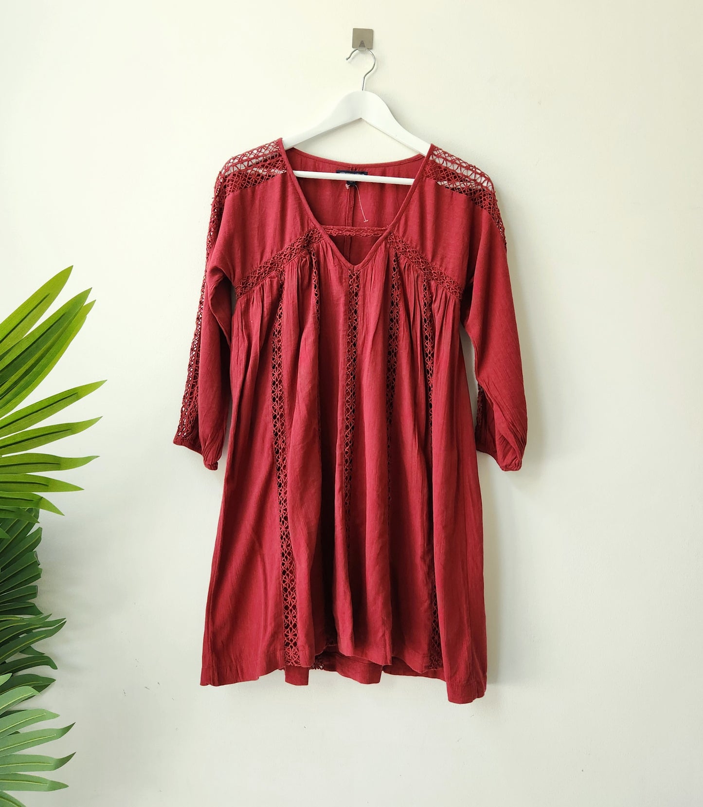 American Eagle cutwork swing dress - burnt red