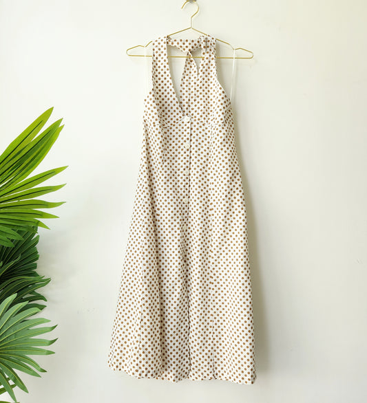 Zara polka dot midi dress - beige/brown