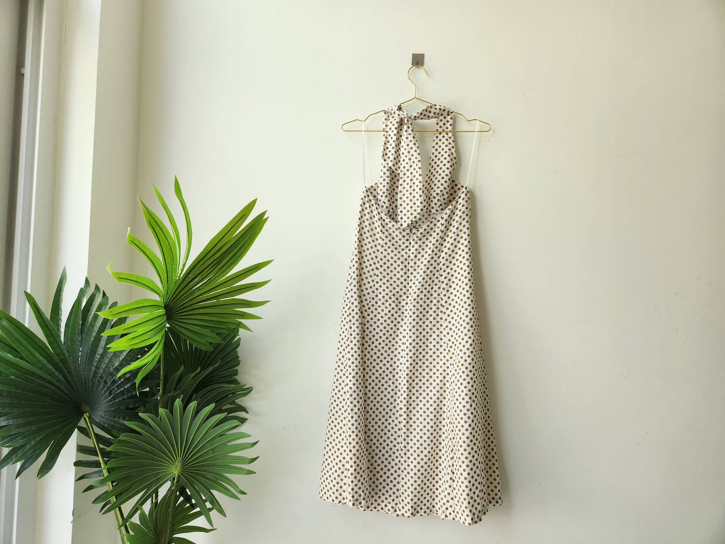 Zara polka dot midi dress - beige/brown