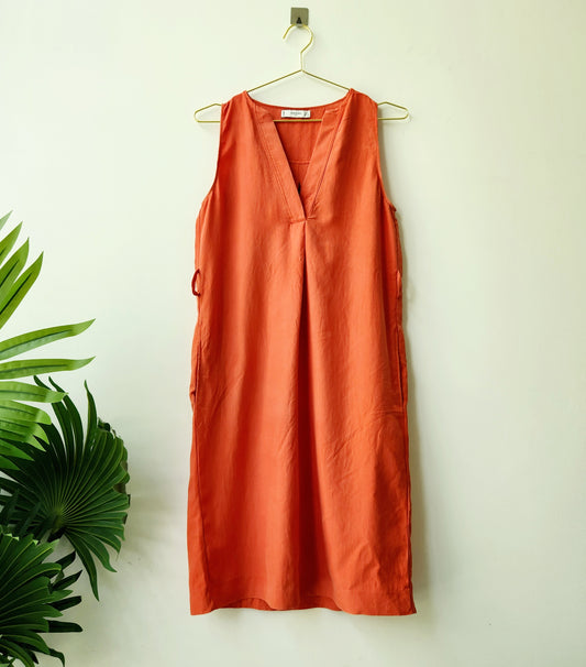 Mango solid midi dress - orange