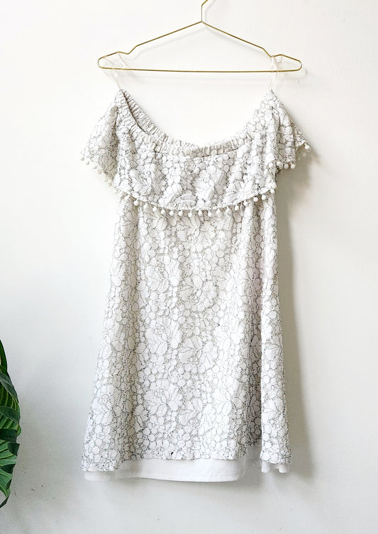 Lily R off shoulder net dress - off white