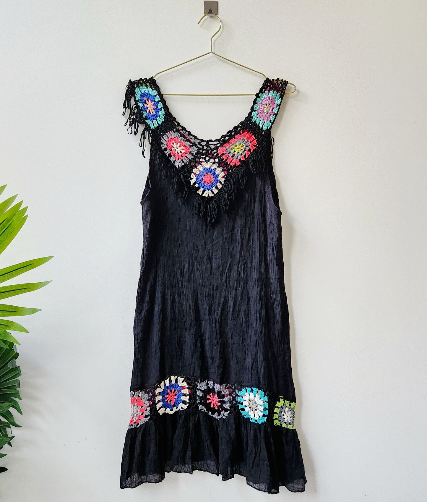 Crochet work midi beach dress - black