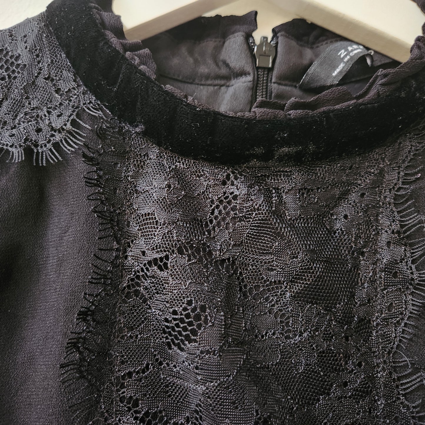 Zara velvet lace detail dress - black