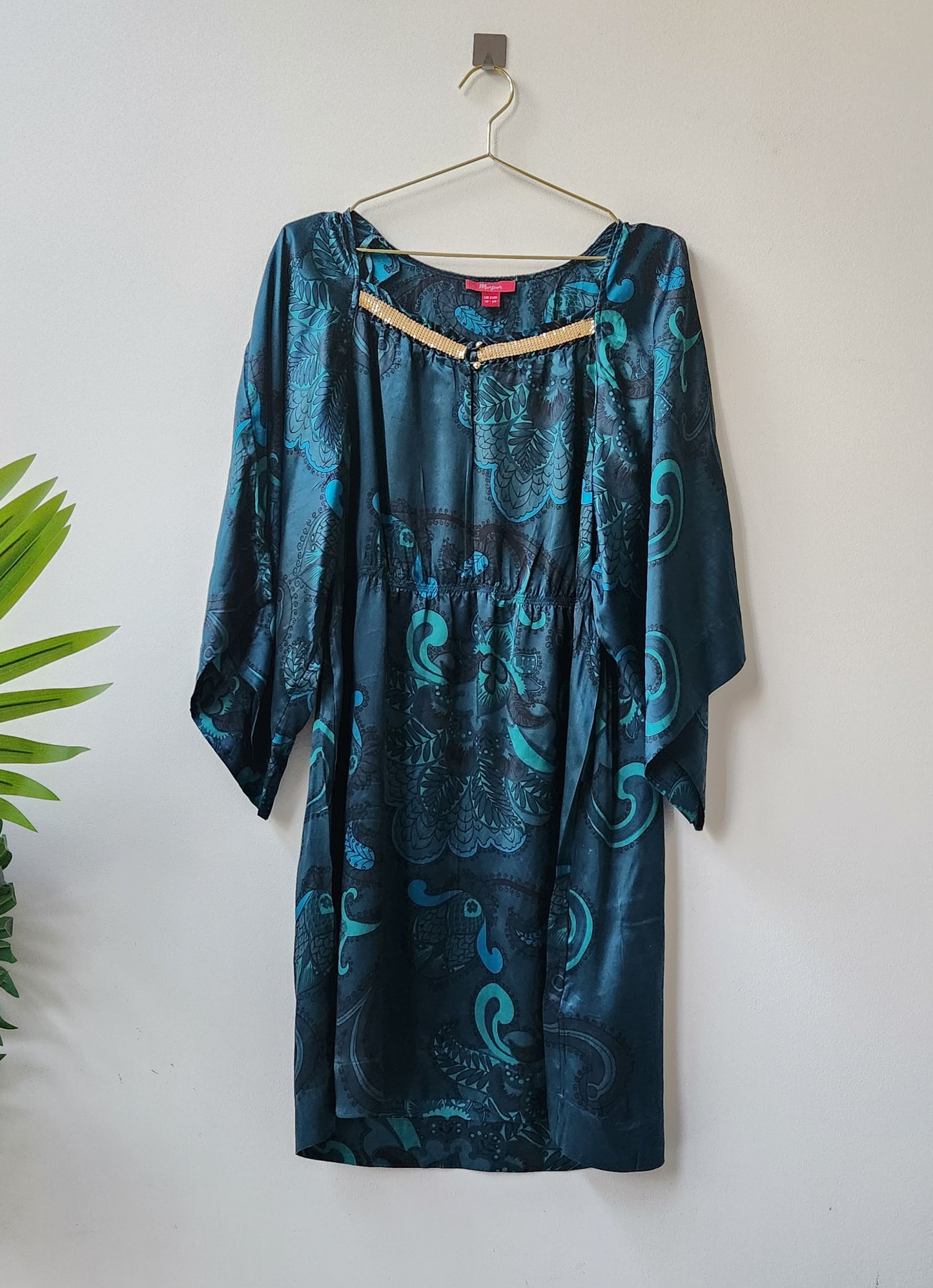 Monsoon tropical print full sleeve dress - bottle green