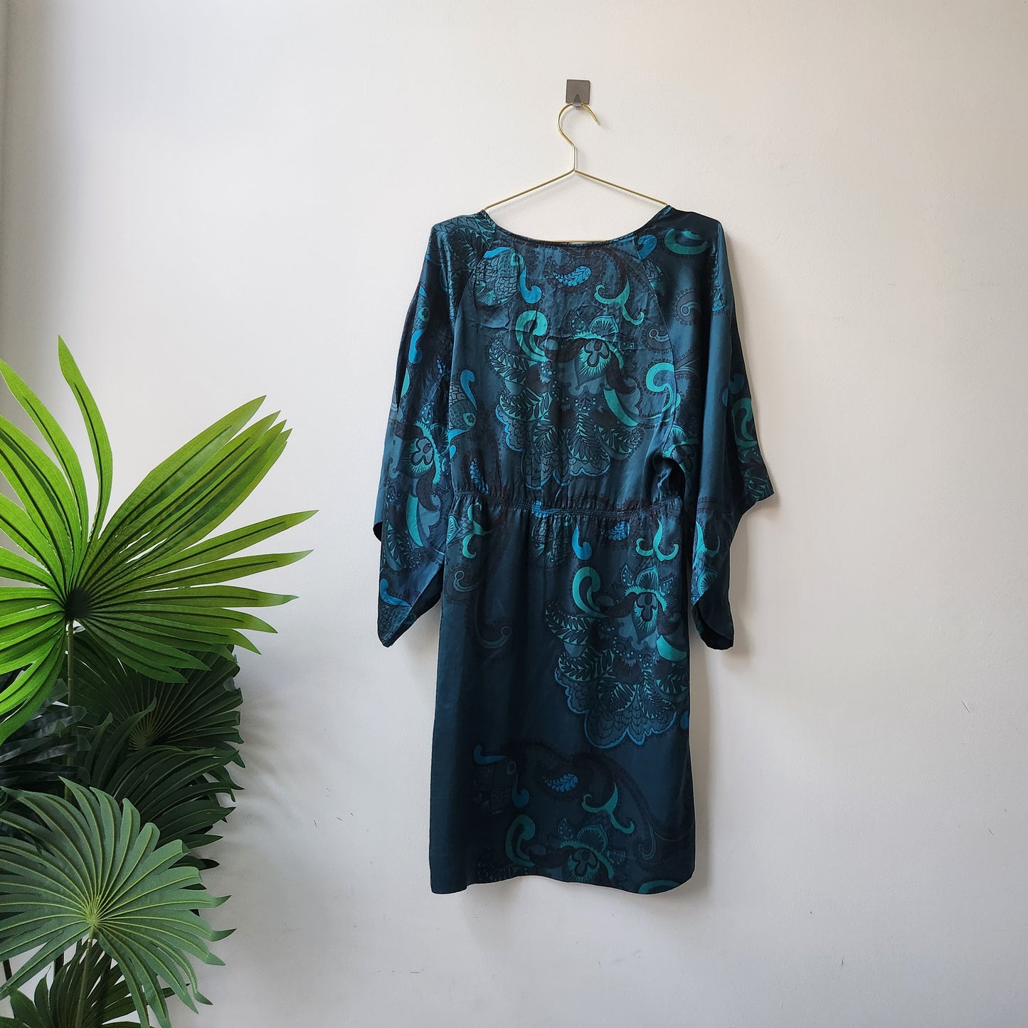 Monsoon tropical print full sleeve dress - bottle green