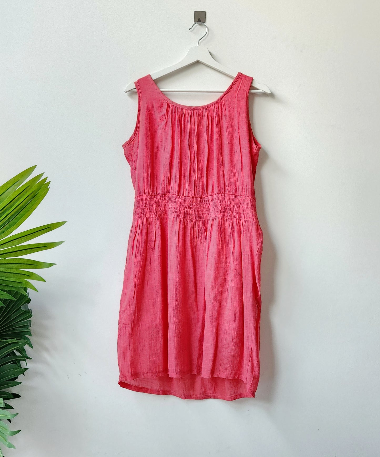 Cotton solid mini dress - pink