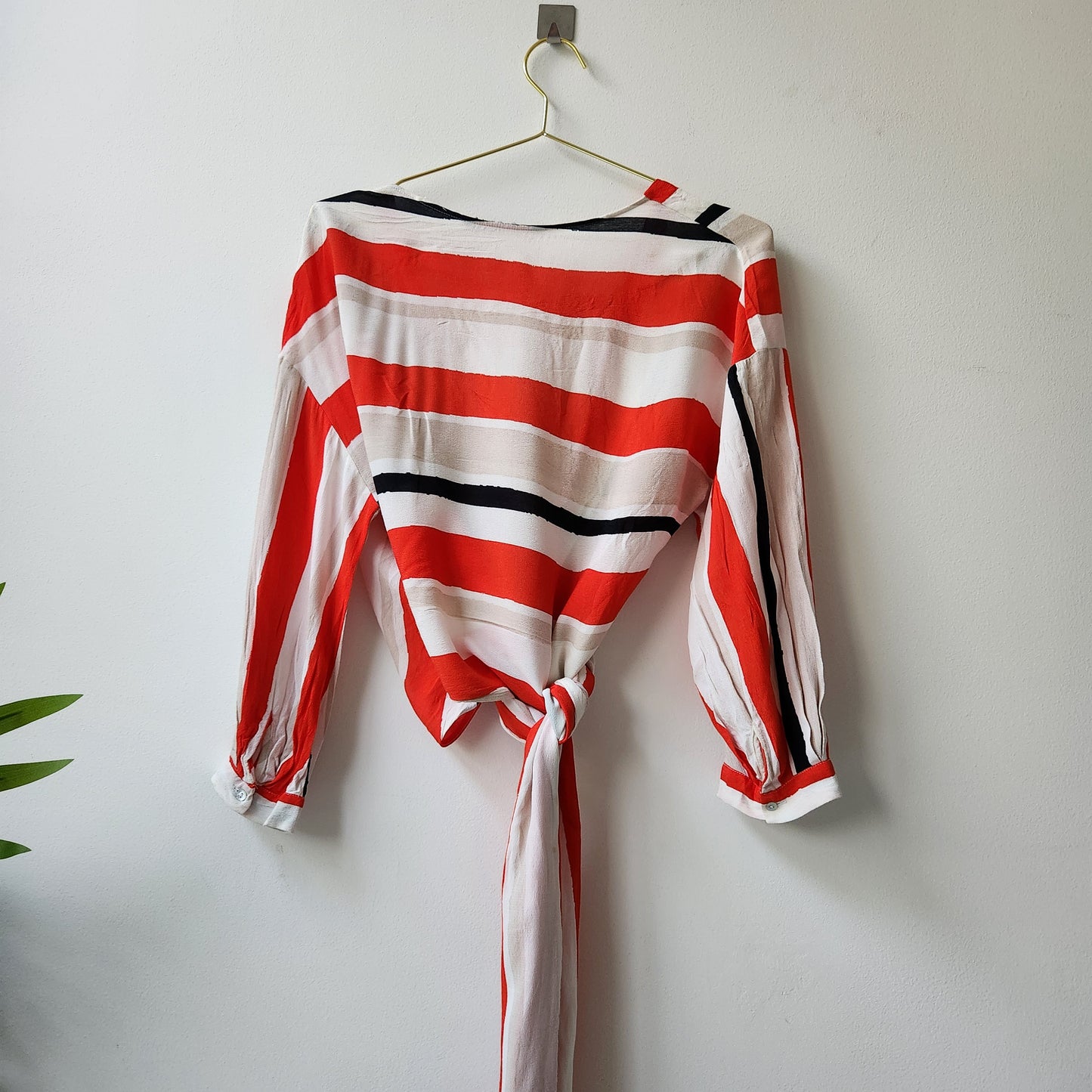 Zara striped tie bloue top - white / orange