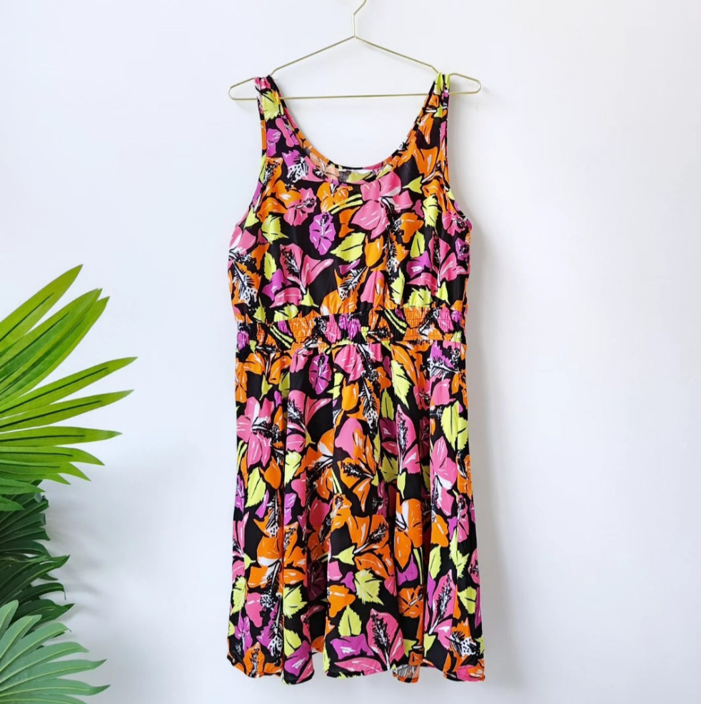 Papaya tropical print dress - pink/orange/black