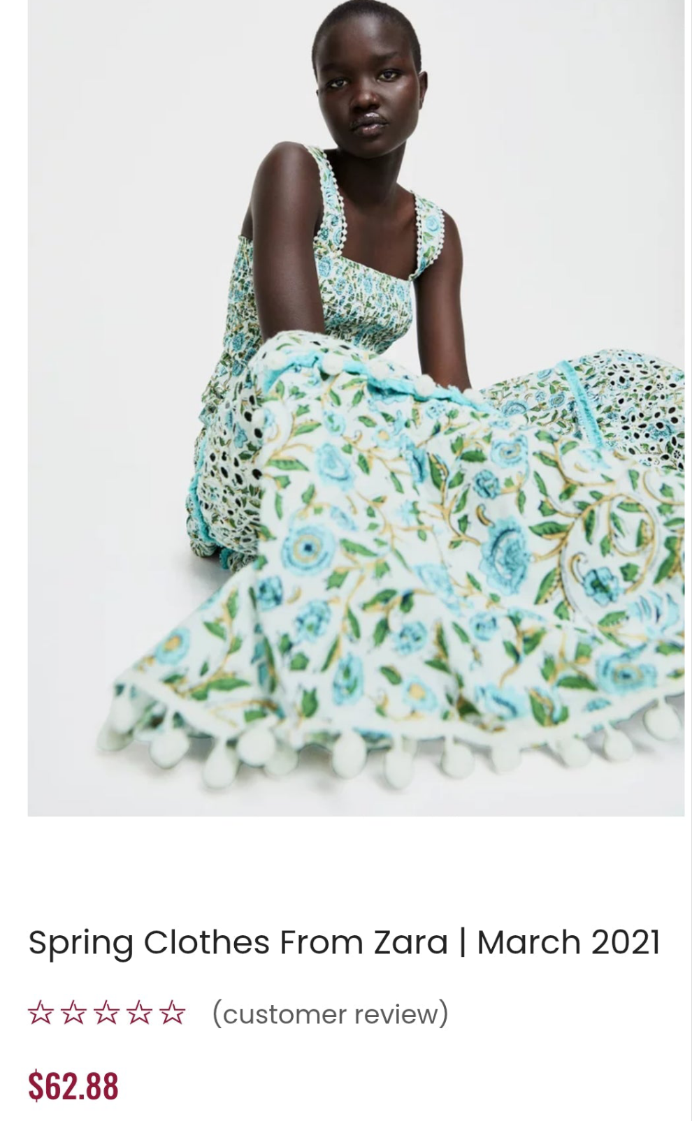 ZAR✨️ The Kandy Dress Floral Midi Tiered Pom Pom Smocked Boho Blue/Green
