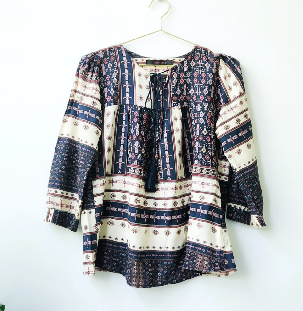 Creative soup blouse top - navy blue / beige