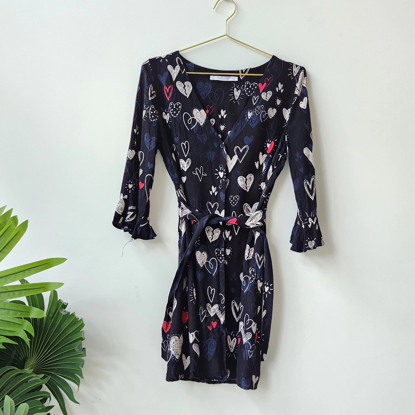 Zara abstract print buttoned dress - black