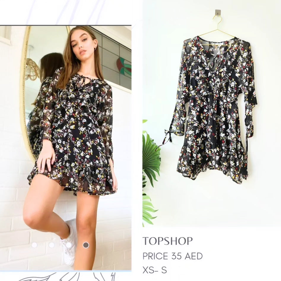 Topshop floral mini dress - black