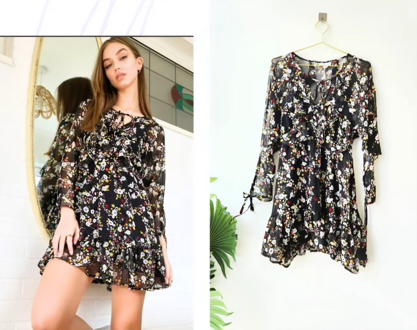 Topshop floral mini dress - black