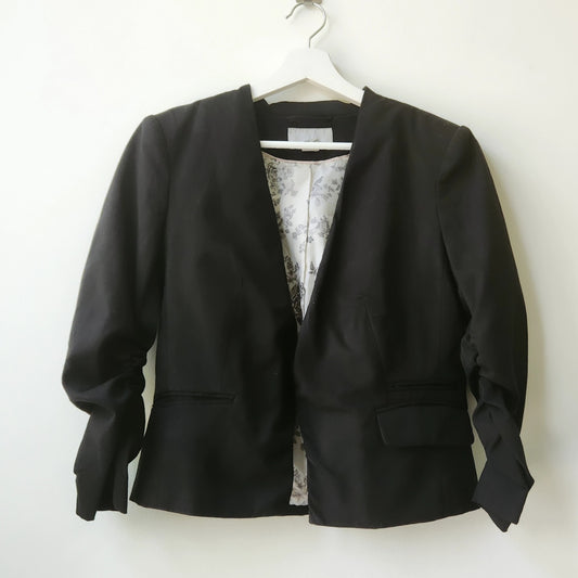 H&M ruched sleeves cropped blazer - black