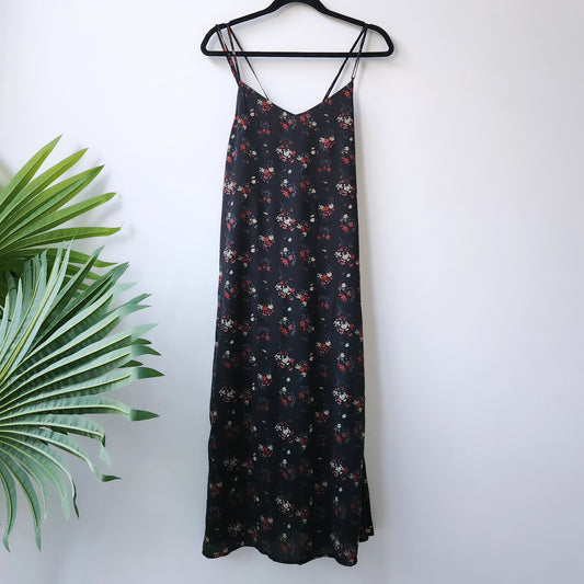 Floral strappy midi dress - black