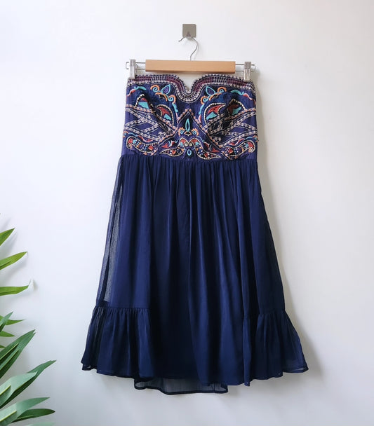 Morgan bandeau emroidered dress - navy blue