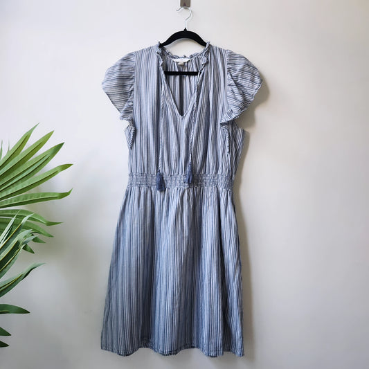 H&M striped tie front midi dress - blue/white