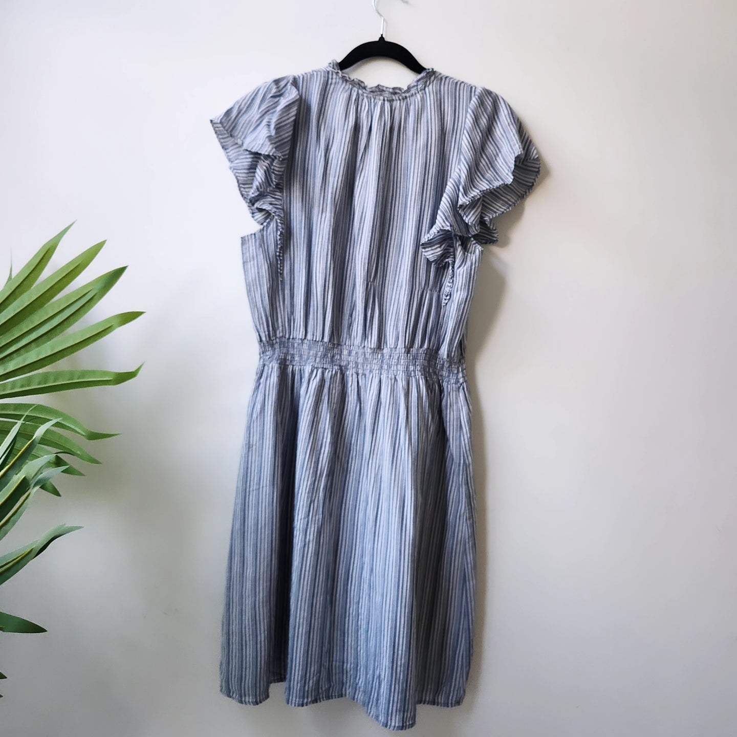 H&M striped tie front midi dress - blue/white