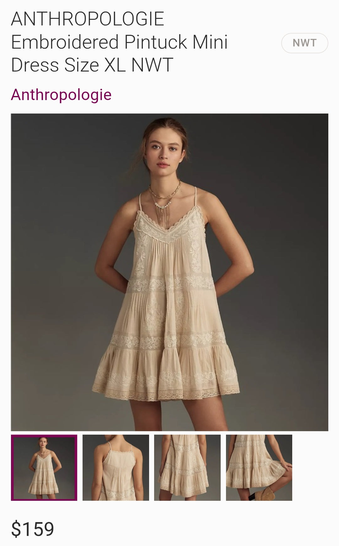 ANTHROPOLOGI✨️Embroidered Pintuck Mini Dress